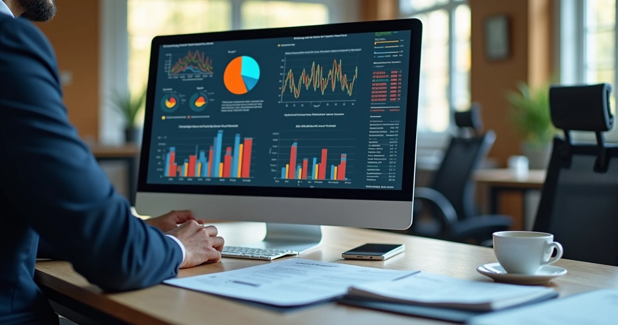 Pessoa analisando dados no computador com gráficos detalhados na tela 