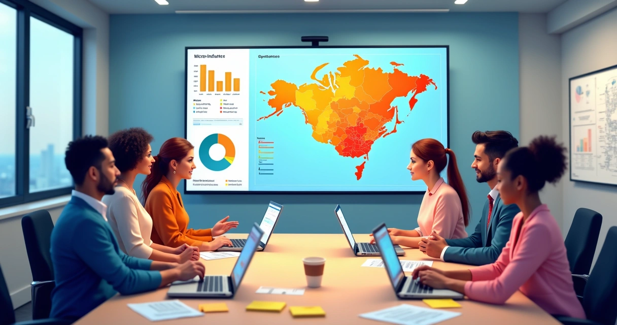Equipe analisando dados de microinfluenciadores regionais 
