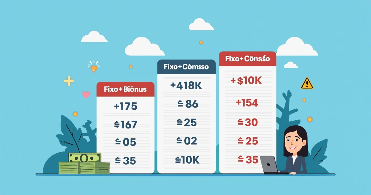 Planilha simplificada mostrando impacto dos três modelos de remuneração de vendas na lucratividade de PME 