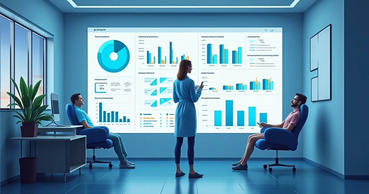 Nutricionista analisando painel digital de evolução de paciente 