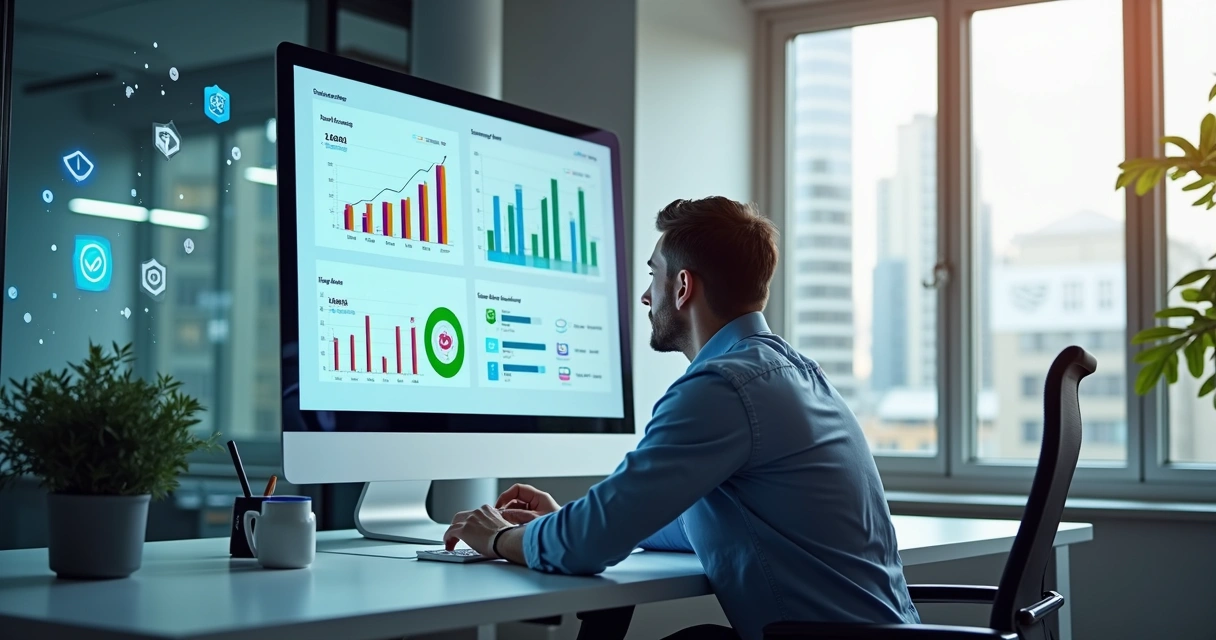 Profissional analisando gráficos financeiros e oportunidades de vendas na tela do computador 