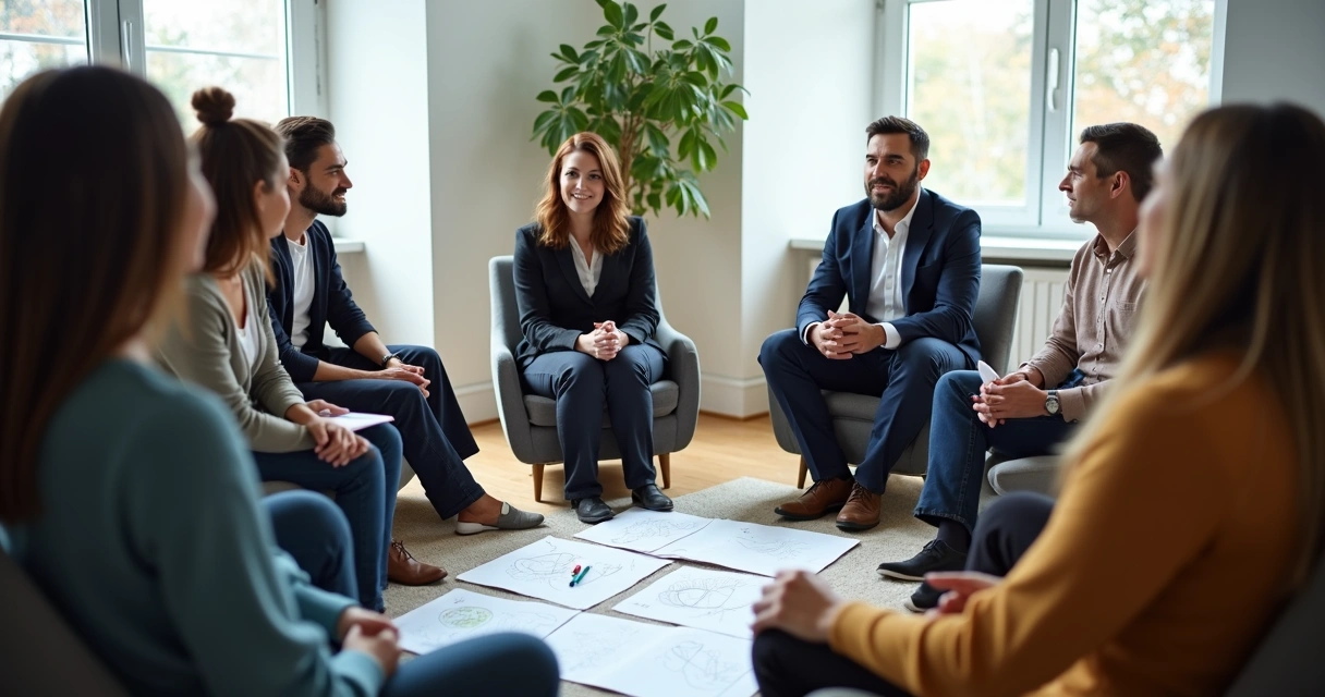 Facilitador conduz dinâmica reflexiva entre membros da equipe 