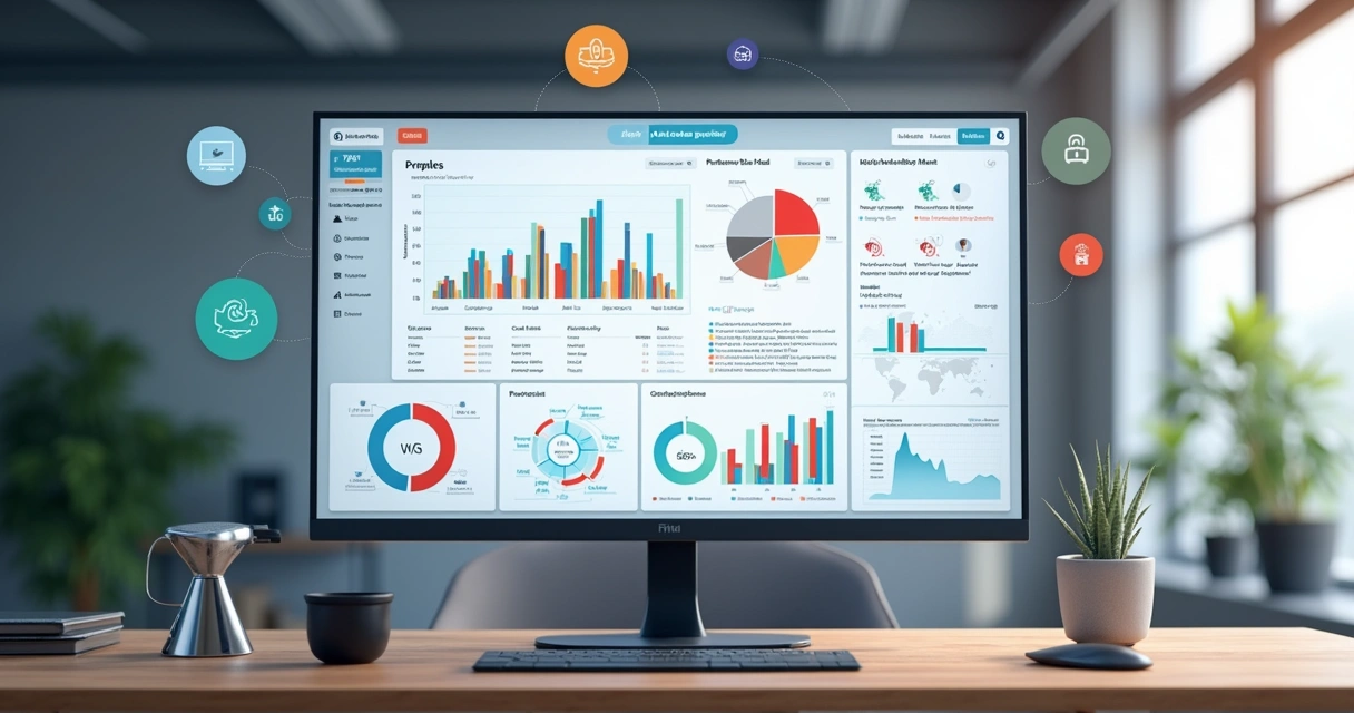 Dashboard de compliance exibindo análise de parceiros com gráficos e notificações em tela de computador 