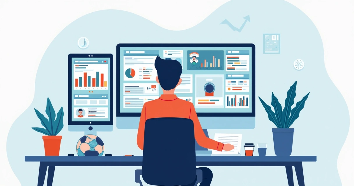 Pessoa analisando estatísticas esportivas em mesa de trabalho 