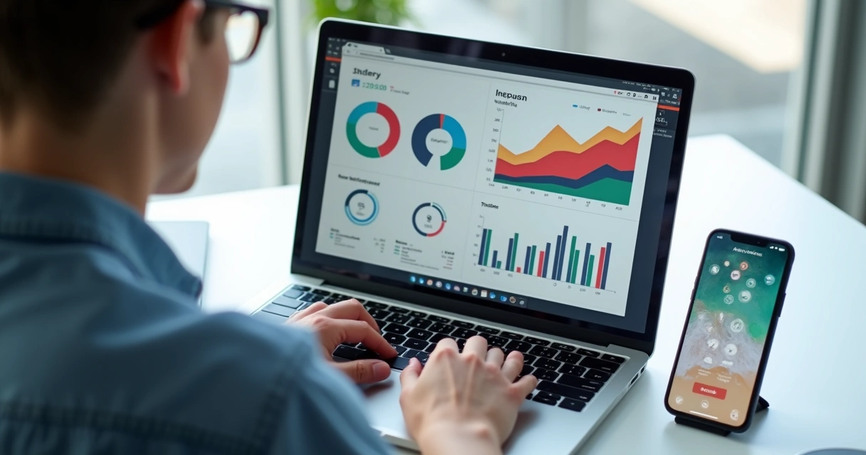 Pessoa analisando gráficos em um notebook sobre finanças pessoais 