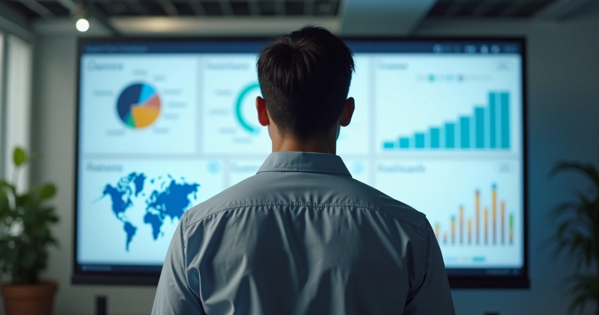 Profissional analisa gráficos e dados de perfil de cliente B2B 