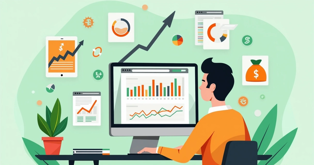 Profissional avaliando gráficos e relatórios de ecommerce 