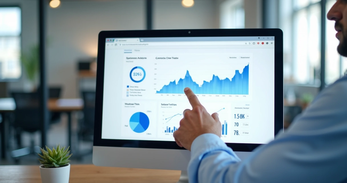 Dashboard de análise de desempenho de site em tela de computador 