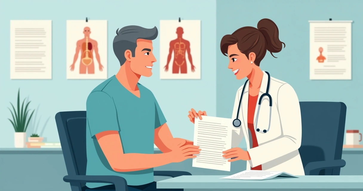 Médico segurando laudo em exame de perícia médica 