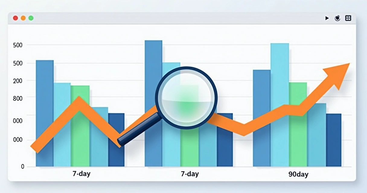 Gráfico de barras com scores reputacionais em 7, 30 e 90 dias 