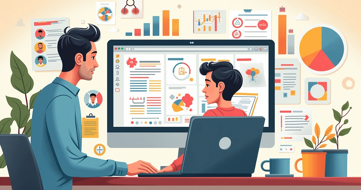 Profissional analisando personas em computador 