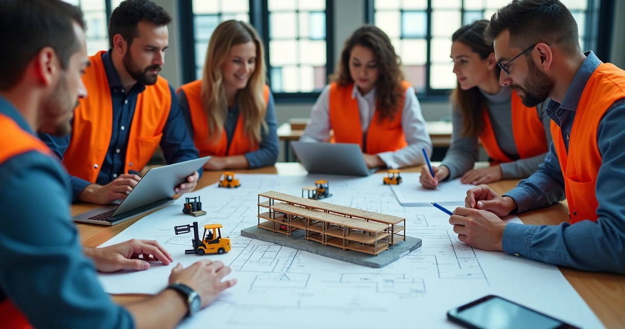 Equipe analisando projeto de movimentação de carga