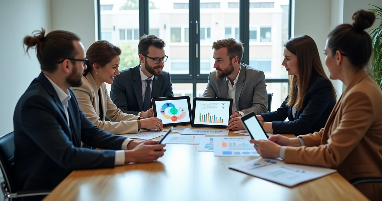 Empresários analisando dados em gráficos de pesquisa de mercado 