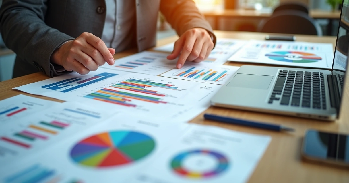 Gráficos coloridos mostrando resultados de pesquisa por segmentos distintos 