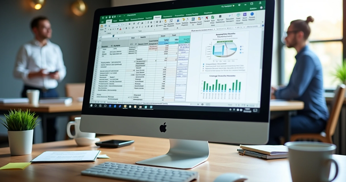 Profissional trabalhando com duas planilhas lado a lado na tela 