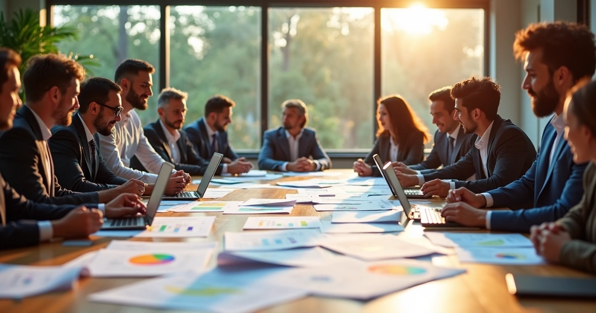 Grupos analisando tabelas e planos empresariais 