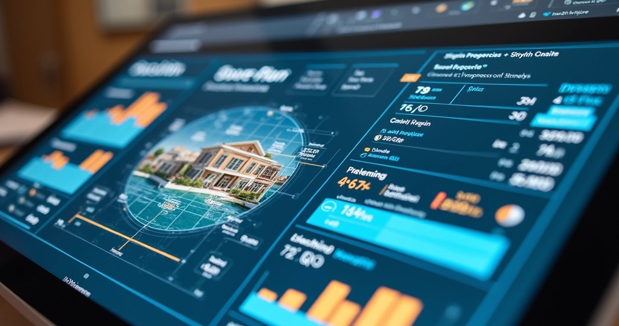 Tela com múltiplas plantas de imóveis em análise comparativa 