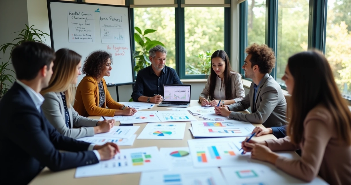 Equipe analisando indicadores de políticas públicas em reunião