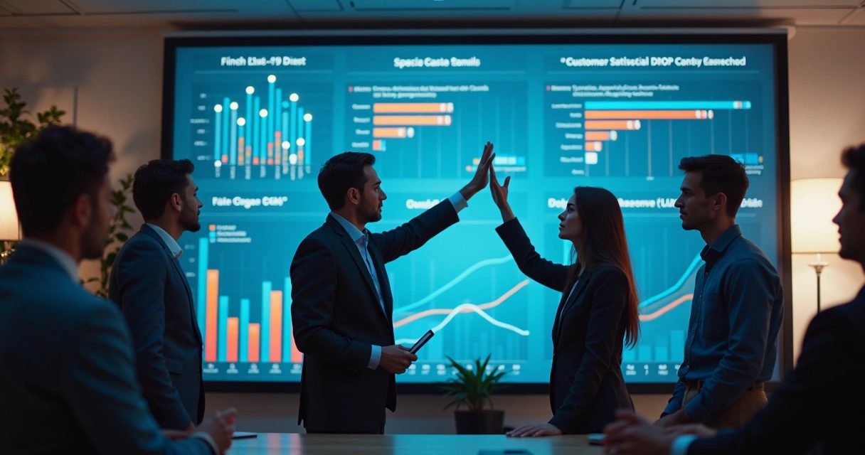 Equipe analisa gráficos de satisfação e pontos de fricção na jornada do cliente 