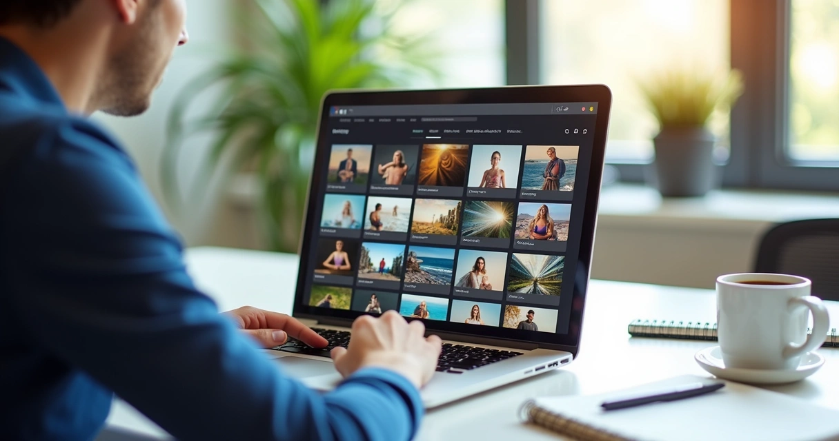 Empresário(a) analisando portfólio de sites em um notebook 