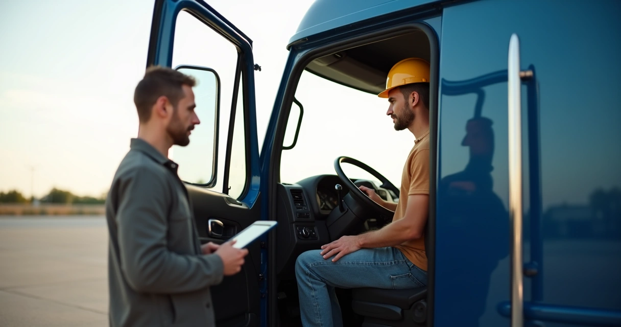 Analista observando postura de motorista de caminhão em campo 