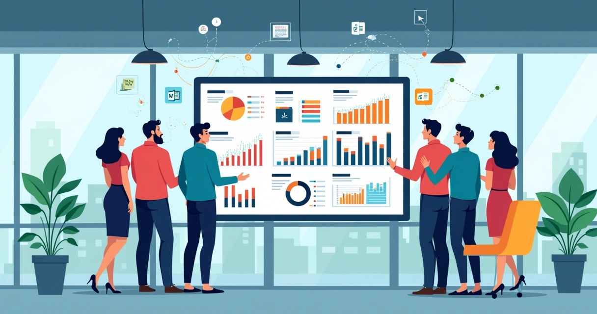 Dashboard corporativo com gráficos Power BI mostrando análise escalável e dados integrados 