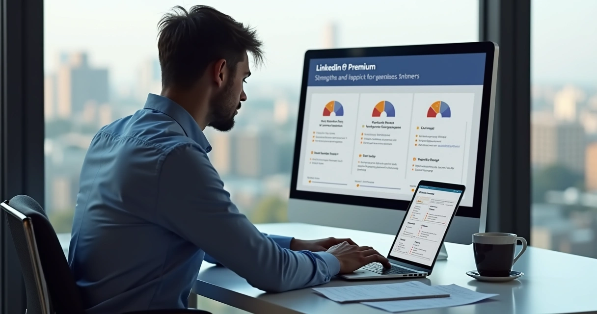 Pessoa analisando vantagens e limitações do LinkedIn Premium