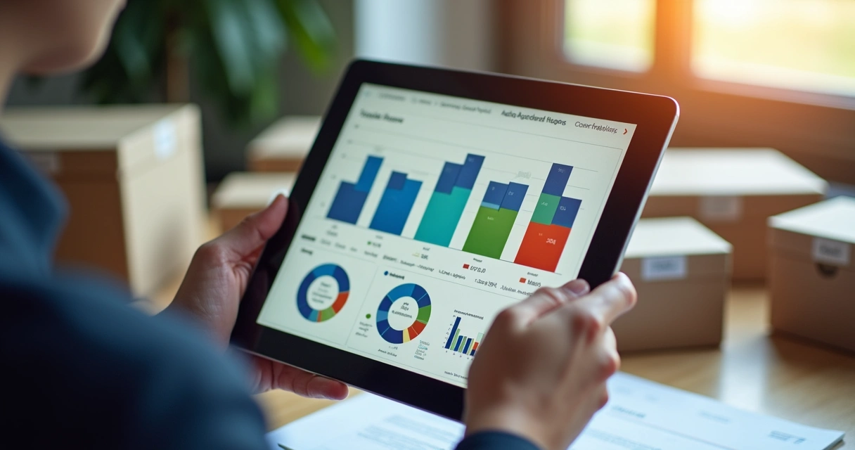 Pessoa usando tablet com gráficos sobre precificação de autopeças 