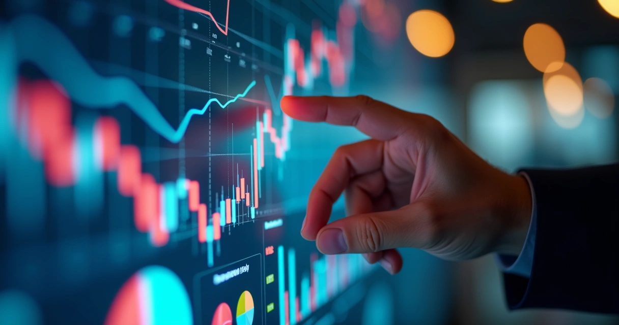 Gráficos de vendas e análise de dados em tela digital 