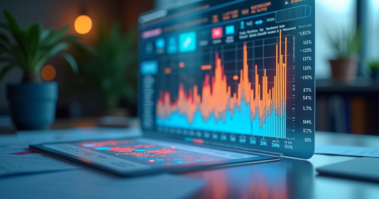 Gráfico colorido ilustrando análise preditiva empresarial