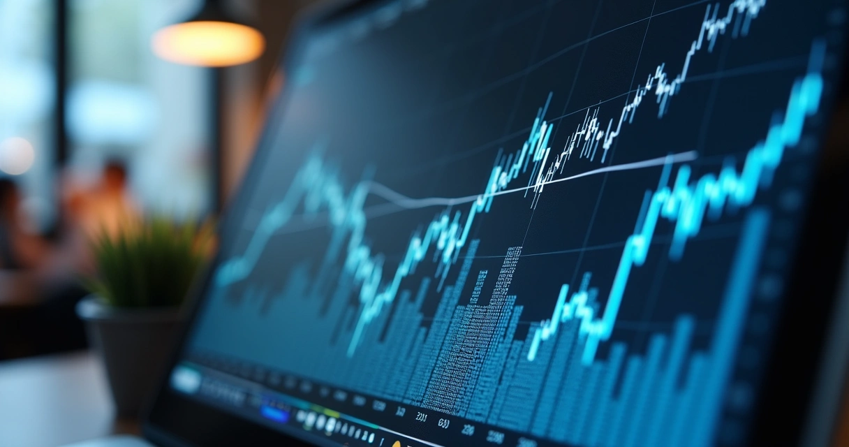 Gráfico preditivo financeiro em tela de computador
