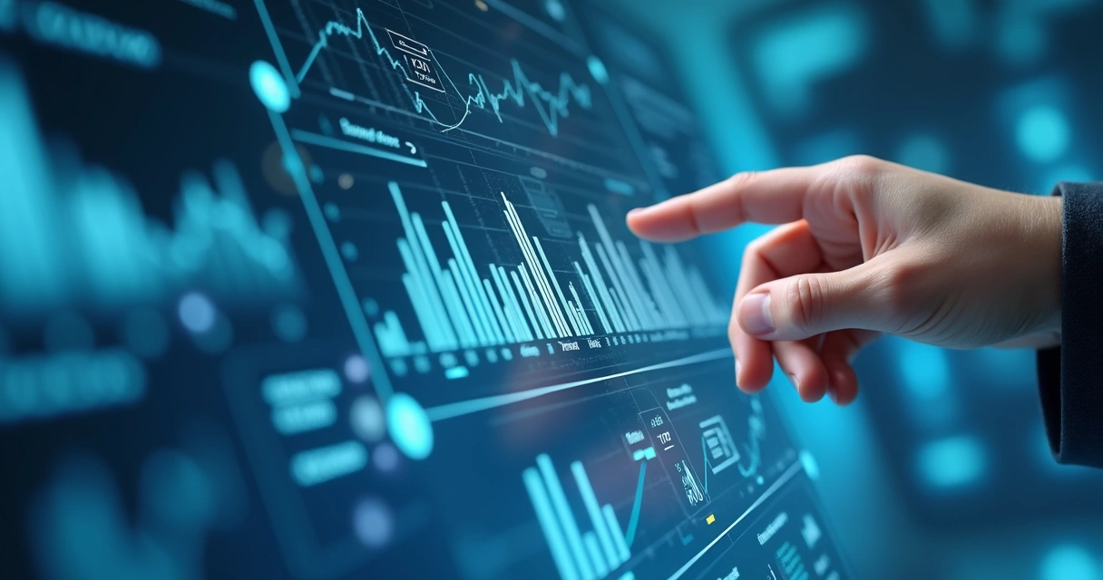 Gráfico digital analisado por inteligência artificial em tela transparente
