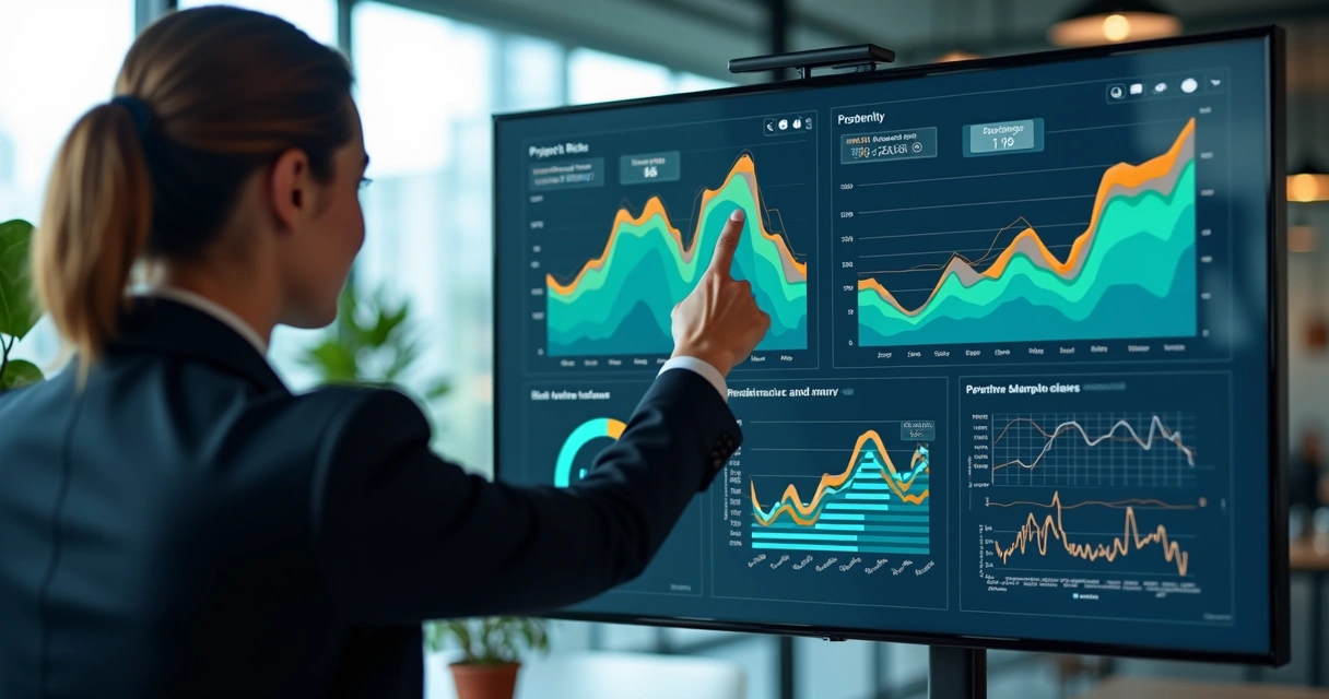 Tabela digital exibindo previsões de riscos em projetos 