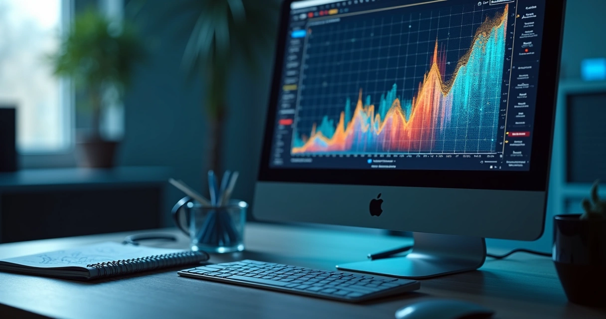 Gráfico preditivo gerado por inteligência artificial em computador 