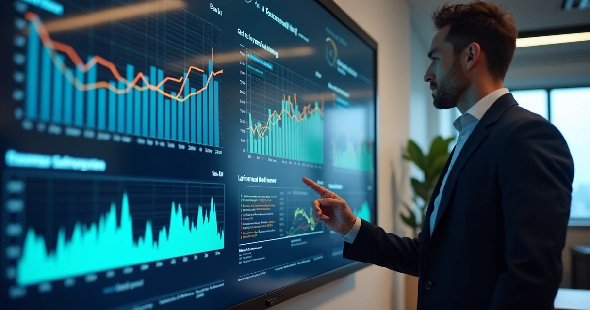 Gráfico digital com previsões de RH em tela interativa 