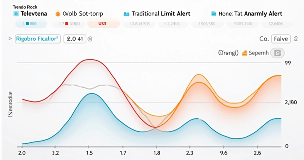 Gráfico comparando linhas de tendência de temperatura real, alerta tradicional e alerta preditivo