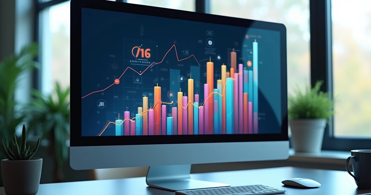 Tela de previsão de vendas por IA com gráficos coloridos e linhas ascendentes 