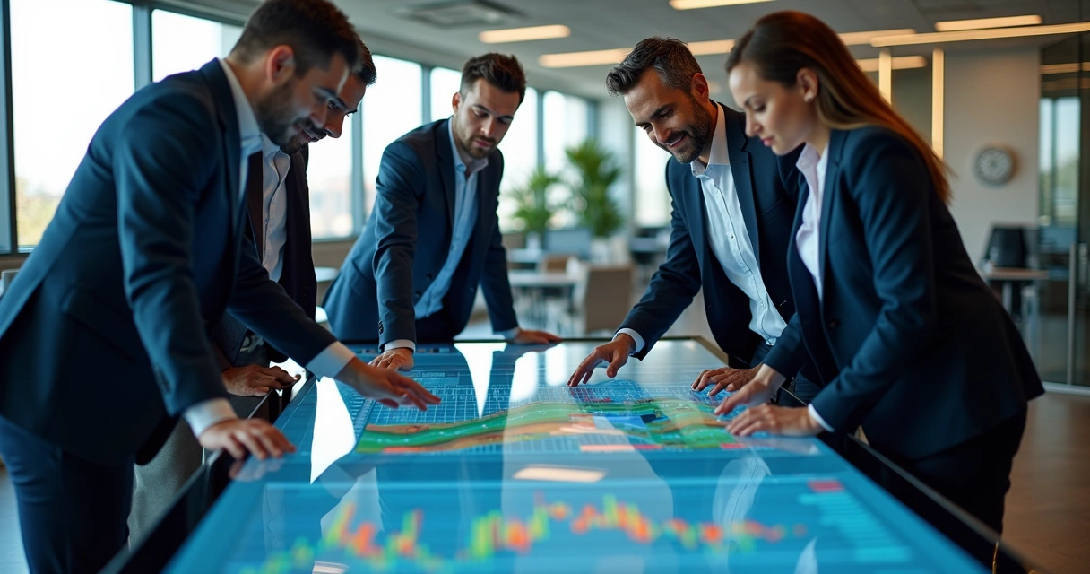 Equipe de vendas analisando previsões com IA 