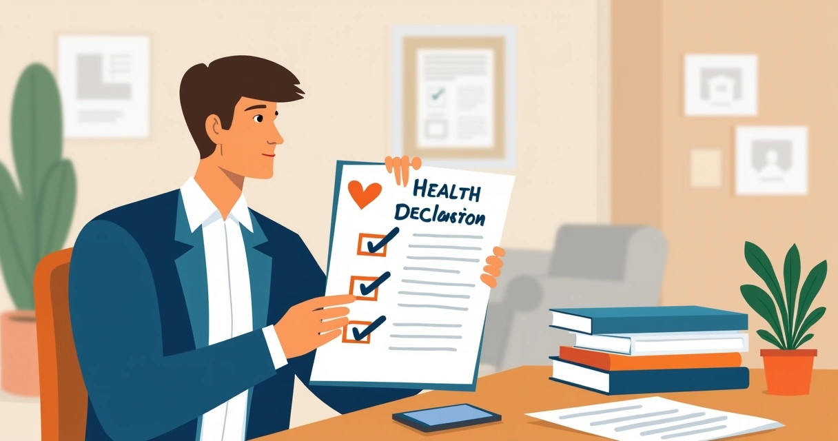 Pessoa revisando e conferindo declaração de saúde ao contratar seguro de vida. 