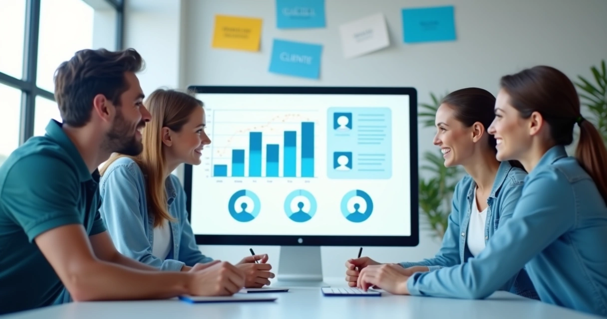 Pequena empresa analisando presença digital no computador 