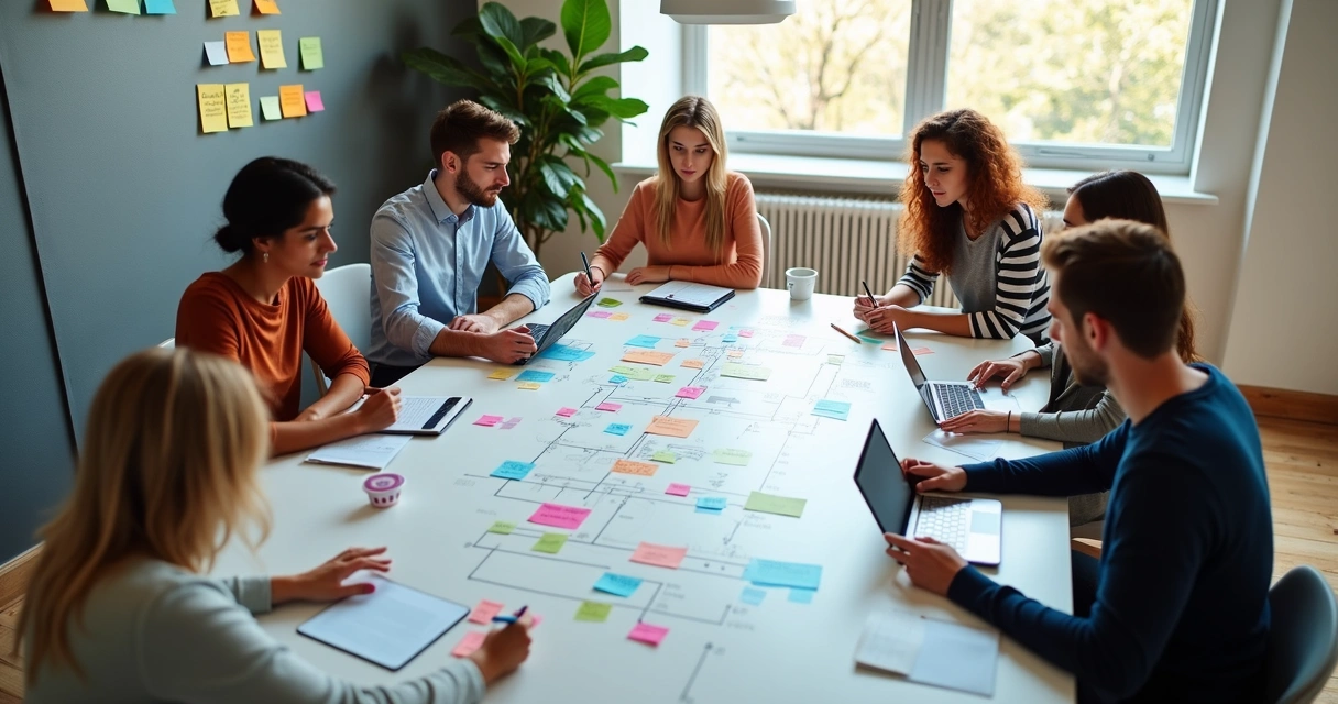 Equipe analisando fluxo de atendimento com gráficos na mesa