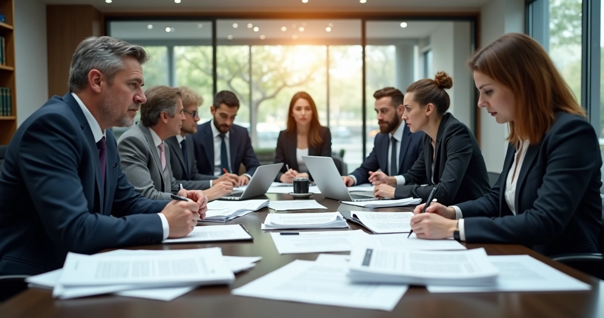 Equipe analisando documentos e processos em empresa 