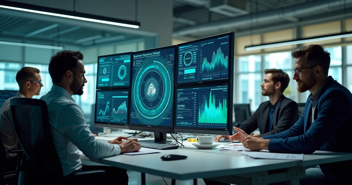 Analista de franquias usando IA para monitorar processos em rede empresarial