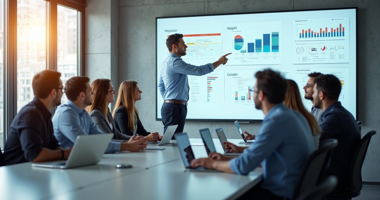 Reunião de análise de projeto de TI em empresa