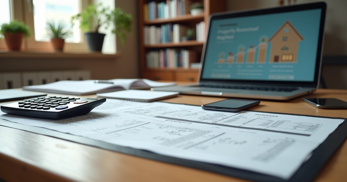 Documentos e calculadora sobre mesa em análise de proposta imobiliária 