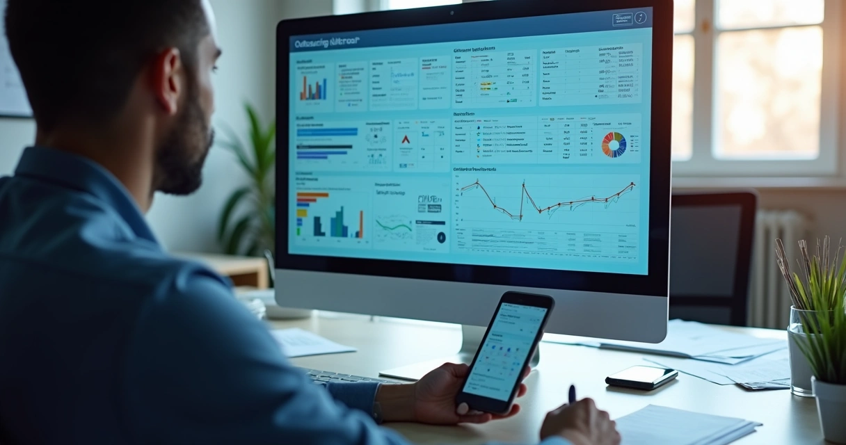 Análise de provedor de outsourcing de TI em tela de computador 