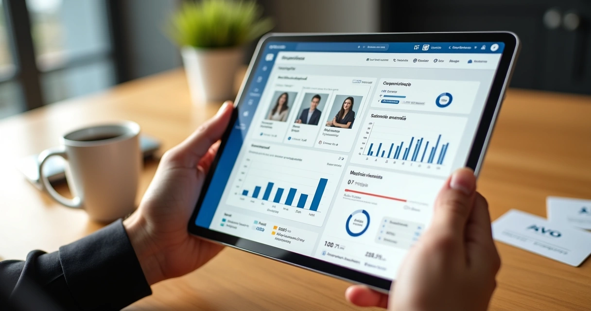 Pessoa analisando dados de campanhas do LinkedIn Ads em tablet 