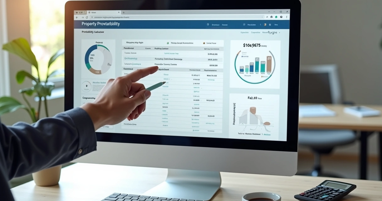 Simulação de rentabilidade de imóvel em plataforma online com gráficos e números