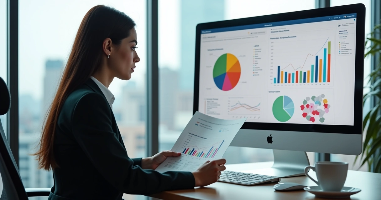 Profissional analisando relatório de ambiente empresarial 
