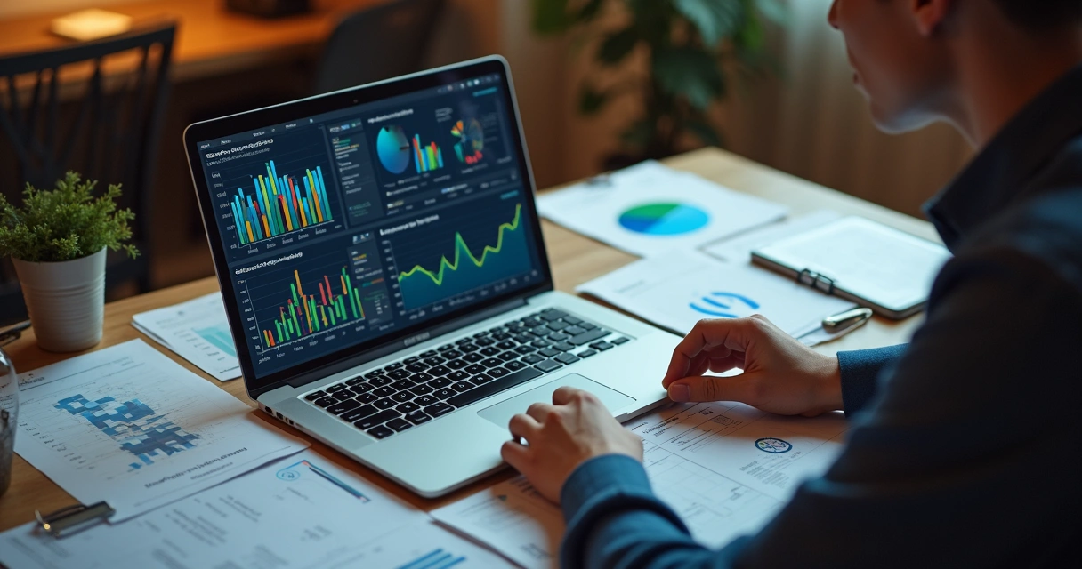 Pessoa analisando relatório de fundo imobiliário com gráficos e números detalhados